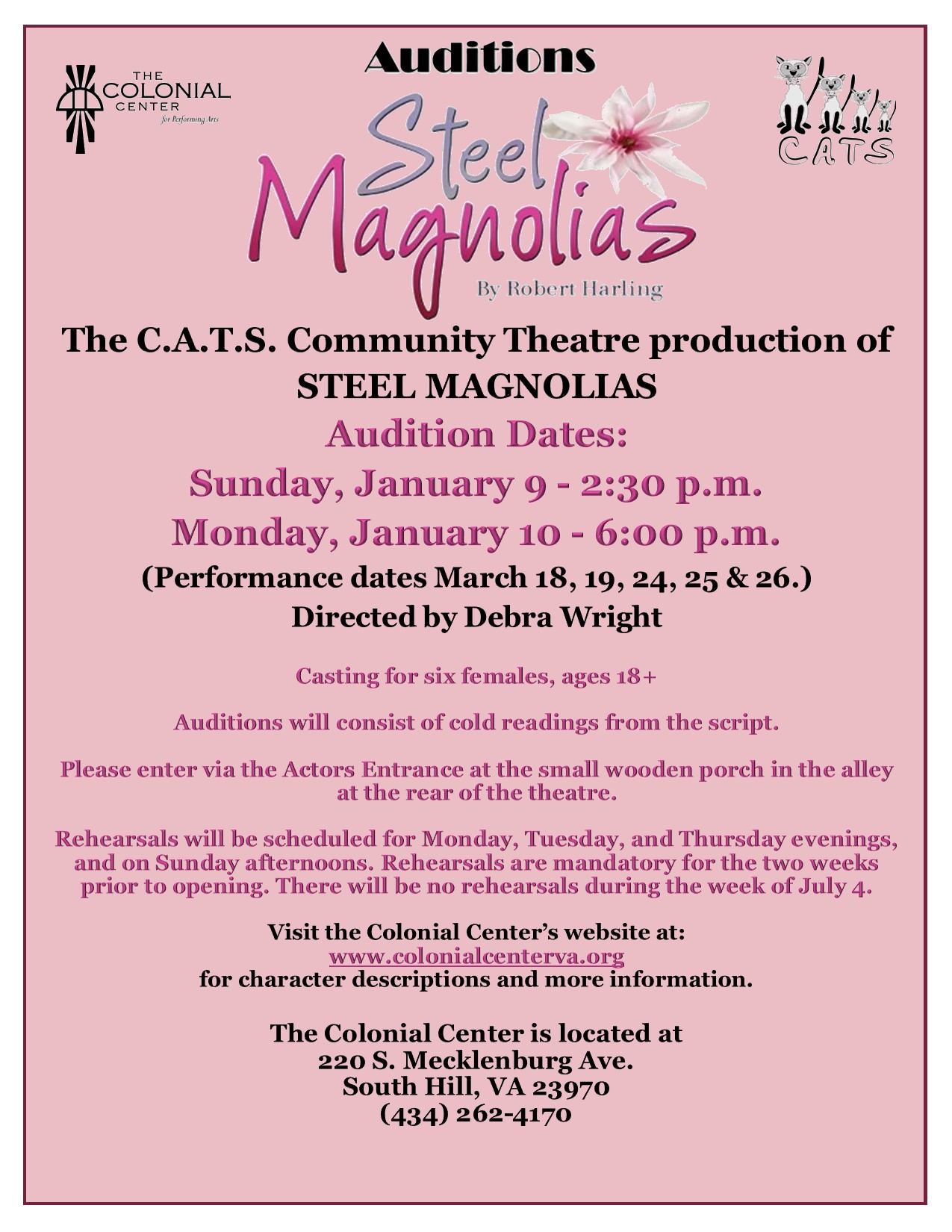 2023 STEEL MAGNOLIAS Auditions Flyer